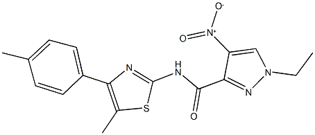 1-ethyl-4-nitro-N-[5-methyl-4-(4-methylphenyl)-1,3-thiazol-2-yl]-1H-pyrazole-3-carboxamide 구조식 이미지