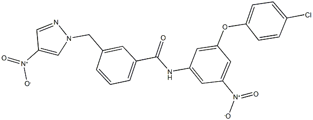 N-{3-(4-chlorophenoxy)-5-nitrophenyl}-3-({4-nitro-1H-pyrazol-1-yl}methyl)benzamide 구조식 이미지