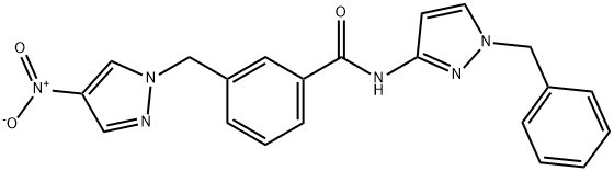 N-(1-benzyl-1H-pyrazol-3-yl)-3-({4-nitro-1H-pyrazol-1-yl}methyl)benzamide Structure