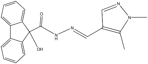 N'-[(1,5-dimethyl-1H-pyrazol-4-yl)methylene]-9-hydroxy-9H-fluorene-9-carbohydrazide 구조식 이미지