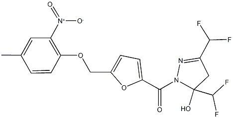 3,5-bis(difluoromethyl)-1-[5-({2-nitro-4-methylphenoxy}methyl)-2-furoyl]-4,5-dihydro-1H-pyrazol-5-ol Structure