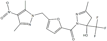 1-[5-({4-nitro-3,5-dimethyl-1H-pyrazol-1-yl}methyl)-2-furoyl]-3-methyl-5-(trifluoromethyl)-4,5-dihydro-1H-pyrazol-5-ol 구조식 이미지