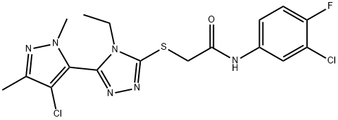 2-{[5-(4-chloro-1,3-dimethyl-1H-pyrazol-5-yl)-4-ethyl-4H-1,2,4-triazol-3-yl]sulfanyl}-N-(3-chloro-4-fluorophenyl)acetamide Structure