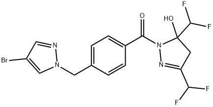 1-{4-[(4-bromo-1H-pyrazol-1-yl)methyl]benzoyl}-3,5-bis(difluoromethyl)-4,5-dihydro-1H-pyrazol-5-ol Structure