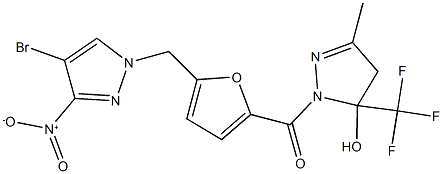 1-[5-({4-bromo-3-nitro-1H-pyrazol-1-yl}methyl)-2-furoyl]-3-methyl-5-(trifluoromethyl)-4,5-dihydro-1H-pyrazol-5-ol Structure