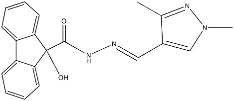 N'-[(1,3-dimethyl-1H-pyrazol-4-yl)methylene]-9-hydroxy-9H-fluorene-9-carbohydrazide 구조식 이미지