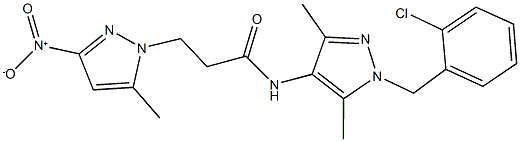 N-[1-(2-chlorobenzyl)-3,5-dimethyl-1H-pyrazol-4-yl]-3-{3-nitro-5-methyl-1H-pyrazol-1-yl}propanamide 구조식 이미지