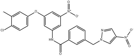 N-{3-(4-chloro-3-methylphenoxy)-5-nitrophenyl}-3-({4-nitro-1H-pyrazol-1-yl}methyl)benzamide 구조식 이미지