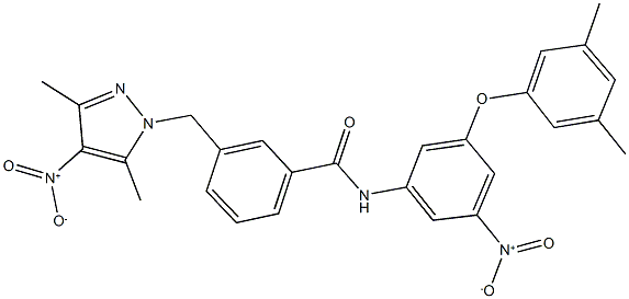 N-{3-(3,5-dimethylphenoxy)-5-nitrophenyl}-3-({4-nitro-3,5-dimethyl-1H-pyrazol-1-yl}methyl)benzamide 구조식 이미지