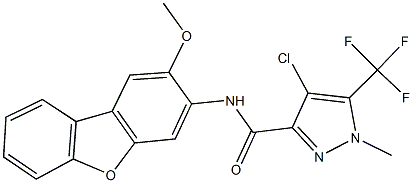 4-chloro-N-(2-methoxydibenzo[b,d]furan-3-yl)-1-methyl-5-(trifluoromethyl)-1H-pyrazole-3-carboxamide 구조식 이미지