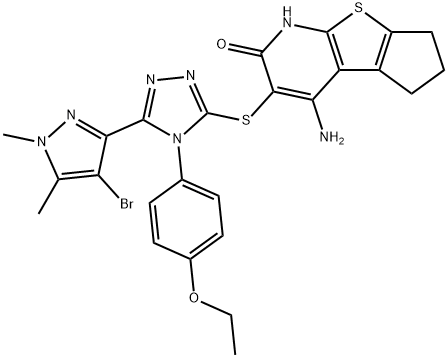 4-amino-3-{[5-(4-bromo-1,5-dimethyl-1H-pyrazol-3-yl)-4-(4-ethoxyphenyl)-4H-1,2,4-triazol-3-yl]sulfanyl}-6,7-dihydro-5H-cyclopenta[4,5]thieno[2,3-b]pyridin-2-ol Structure