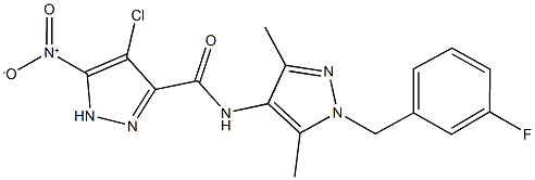 4-chloro-N-[1-(3-fluorobenzyl)-3,5-dimethyl-1H-pyrazol-4-yl]-5-nitro-1H-pyrazole-3-carboxamide Structure