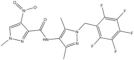 N-[3,5-dimethyl-1-(2,3,4,5,6-pentafluorobenzyl)-1H-pyrazol-4-yl]-4-nitro-1-methyl-1H-pyrazole-3-carboxamide 구조식 이미지