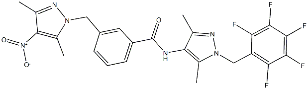 N-[3,5-dimethyl-1-(2,3,4,5,6-pentafluorobenzyl)-1H-pyrazol-4-yl]-3-({4-nitro-3,5-dimethyl-1H-pyrazol-1-yl}methyl)benzamide 구조식 이미지