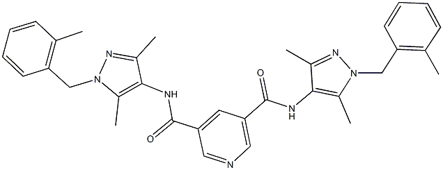 N~3~,N~5~-bis[3,5-dimethyl-1-(2-methylbenzyl)-1H-pyrazol-4-yl]-3,5-pyridinedicarboxamide 구조식 이미지