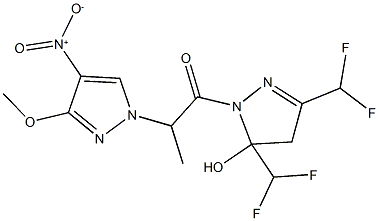 3,5-bis(difluoromethyl)-1-(2-{4-nitro-3-methoxy-1H-pyrazol-1-yl}propanoyl)-4,5-dihydro-1H-pyrazol-5-ol Structure