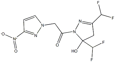 3,5-bis(difluoromethyl)-1-({3-nitro-1H-pyrazol-1-yl}acetyl)-4,5-dihydro-1H-pyrazol-5-ol Structure