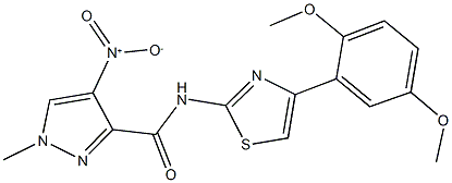 N-[4-(2,5-dimethoxyphenyl)-1,3-thiazol-2-yl]-4-nitro-1-methyl-1H-pyrazole-3-carboxamide 구조식 이미지