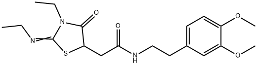 N-[2-(3,4-dimethoxyphenyl)ethyl]-2-[3-ethyl-2-(ethylimino)-4-oxo-1,3-thiazolidin-5-yl]acetamide 구조식 이미지