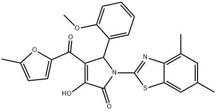 1-(4,6-dimethyl-1,3-benzothiazol-2-yl)-3-hydroxy-5-(2-methoxyphenyl)-4-(5-methyl-2-furoyl)-1,5-dihydro-2H-pyrrol-2-one 구조식 이미지