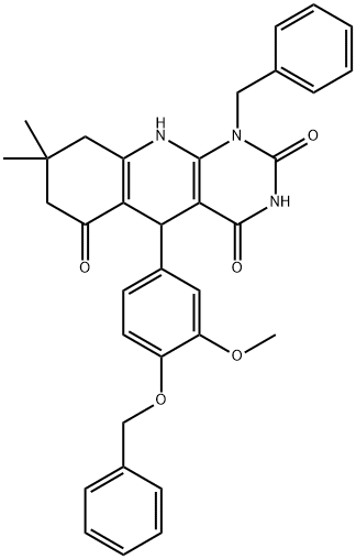 1-benzyl-5-[4-(benzyloxy)-3-methoxyphenyl]-2-hydroxy-8,8-dimethyl-5,8,9,10-tetrahydropyrimido[4,5-b]quinoline-4,6(1H,7H)-dione Structure