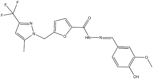 N'-(4-hydroxy-3-methoxybenzylidene)-5-{[5-methyl-3-(trifluoromethyl)-1H-pyrazol-1-yl]methyl}-2-furohydrazide 구조식 이미지