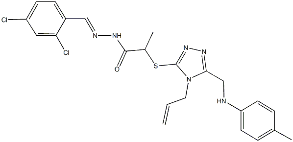 2-{[4-allyl-5-(4-toluidinomethyl)-4H-1,2,4-triazol-3-yl]sulfanyl}-N'-(2,4-dichlorobenzylidene)propanohydrazide 구조식 이미지