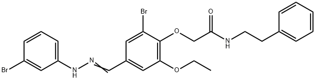 2-{2-bromo-4-[2-(3-bromophenyl)carbohydrazonoyl]-6-ethoxyphenoxy}-N-(2-phenylethyl)acetamide 구조식 이미지