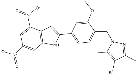 2-{4-[(4-bromo-3,5-dimethyl-1H-pyrazol-1-yl)methyl]-3-methoxyphenyl}-4,6-dinitro-1H-indole 구조식 이미지