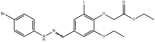 ethyl {4-[2-(4-bromophenyl)carbohydrazonoyl]-2-ethoxy-6-iodophenoxy}acetate 구조식 이미지