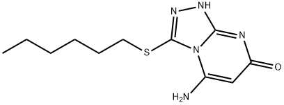 5-amino-3-(hexylsulfanyl)[1,2,4]triazolo[4,3-a]pyrimidin-7(8H)-one 구조식 이미지