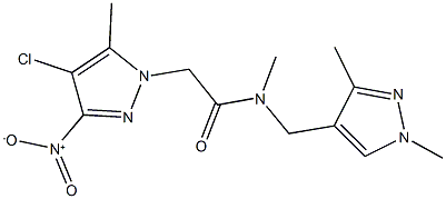 2-{4-chloro-3-nitro-5-methyl-1H-pyrazol-1-yl}-N-[(1,3-dimethyl-1H-pyrazol-4-yl)methyl]-N-methylacetamide 구조식 이미지