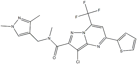 3-chloro-N-[(1,3-dimethyl-1H-pyrazol-4-yl)methyl]-N-methyl-5-(2-thienyl)-7-(trifluoromethyl)pyrazolo[1,5-a]pyrimidine-2-carboxamide Structure