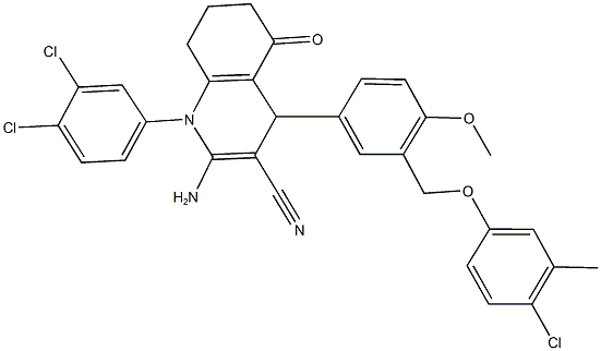 2-amino-4-{3-[(4-chloro-3-methylphenoxy)methyl]-4-methoxyphenyl}-1-(3,4-dichlorophenyl)-5-oxo-1,4,5,6,7,8-hexahydro-3-quinolinecarbonitrile Structure