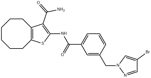 2-({3-[(4-bromo-1H-pyrazol-1-yl)methyl]benzoyl}amino)-4,5,6,7,8,9-hexahydrocycloocta[b]thiophene-3-carboxamide 구조식 이미지