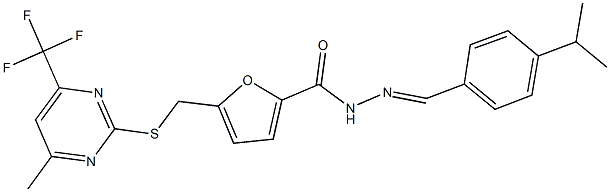 N'-(4-isopropylbenzylidene)-5-({[4-methyl-6-(trifluoromethyl)-2-pyrimidinyl]sulfanyl}methyl)-2-furohydrazide Structure