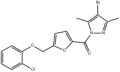 {5-[(4-bromo-3,5-dimethyl-1H-pyrazol-1-yl)carbonyl]-2-furyl}methyl 2-chlorophenyl ether Structure