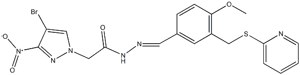 2-{4-bromo-3-nitro-1H-pyrazol-1-yl}-N'-{4-methoxy-3-[(2-pyridinylsulfanyl)methyl]benzylidene}acetohydrazide 구조식 이미지