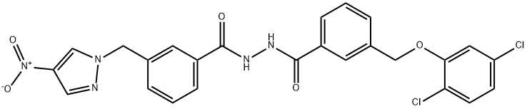 N'-{3-[(2,5-dichlorophenoxy)methyl]benzoyl}-3-({4-nitro-1H-pyrazol-1-yl}methyl)benzohydrazide 구조식 이미지