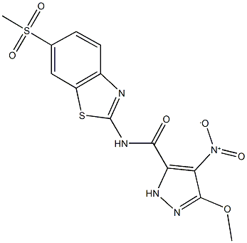 4-nitro-3-methoxy-N-[6-(methylsulfonyl)-1,3-benzothiazol-2-yl]-1H-pyrazole-5-carboxamide 구조식 이미지