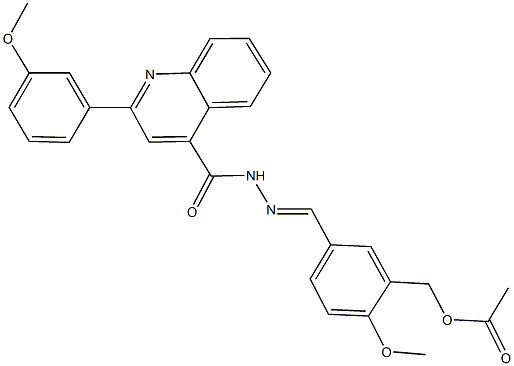 2-methoxy-5-(2-{[2-(3-methoxyphenyl)-4-quinolinyl]carbonyl}carbohydrazonoyl)benzyl acetate 구조식 이미지