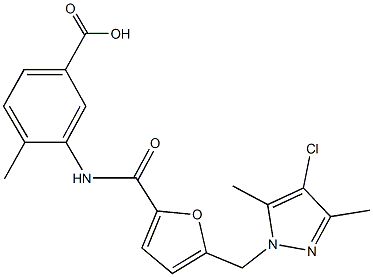 3-({5-[(4-chloro-3,5-dimethyl-1H-pyrazol-1-yl)methyl]-2-furoyl}amino)-4-methylbenzoic acid 구조식 이미지