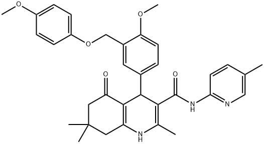 4-{4-methoxy-3-[(4-methoxyphenoxy)methyl]phenyl}-2,7,7-trimethyl-N-(5-methyl-2-pyridinyl)-5-oxo-1,4,5,6,7,8-hexahydro-3-quinolinecarboxamide Structure