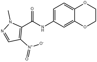 N-(2,3-dihydro-1,4-benzodioxin-6-yl)-4-nitro-1-methyl-1H-pyrazole-5-carboxamide 구조식 이미지