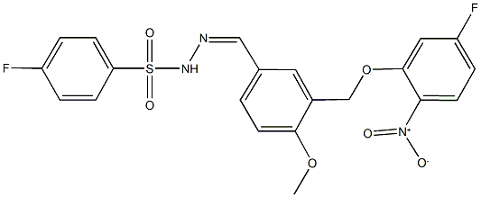 4-fluoro-N'-[3-({5-fluoro-2-nitrophenoxy}methyl)-4-methoxybenzylidene]benzenesulfonohydrazide 구조식 이미지