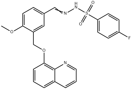 4-fluoro-N'-{4-methoxy-3-[(8-quinolinyloxy)methyl]benzylidene}benzenesulfonohydrazide 구조식 이미지