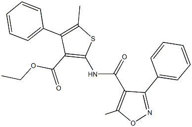 ethyl 5-methyl-2-{[(5-methyl-3-phenylisoxazol-4-yl)carbonyl]amino}-4-phenylthiophene-3-carboxylate 구조식 이미지