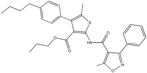 propyl 4-(4-butylphenyl)-5-methyl-2-{[(5-methyl-3-phenyl-4-isoxazolyl)carbonyl]amino}-3-thiophenecarboxylate Structure