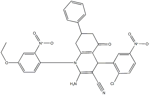 2-amino-4-{2-chloro-5-nitrophenyl}-1-{4-ethoxy-2-nitrophenyl}-5-oxo-7-phenyl-1,4,5,6,7,8-hexahydro-3-quinolinecarbonitrile 구조식 이미지