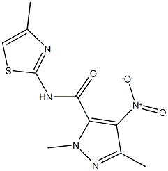 4-nitro-1,3-dimethyl-N-(4-methyl-1,3-thiazol-2-yl)-1H-pyrazole-5-carboxamide 구조식 이미지